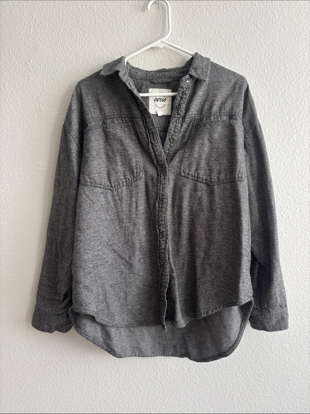 Aerie Charcoal Grey Oversized Button-Down T-shirt